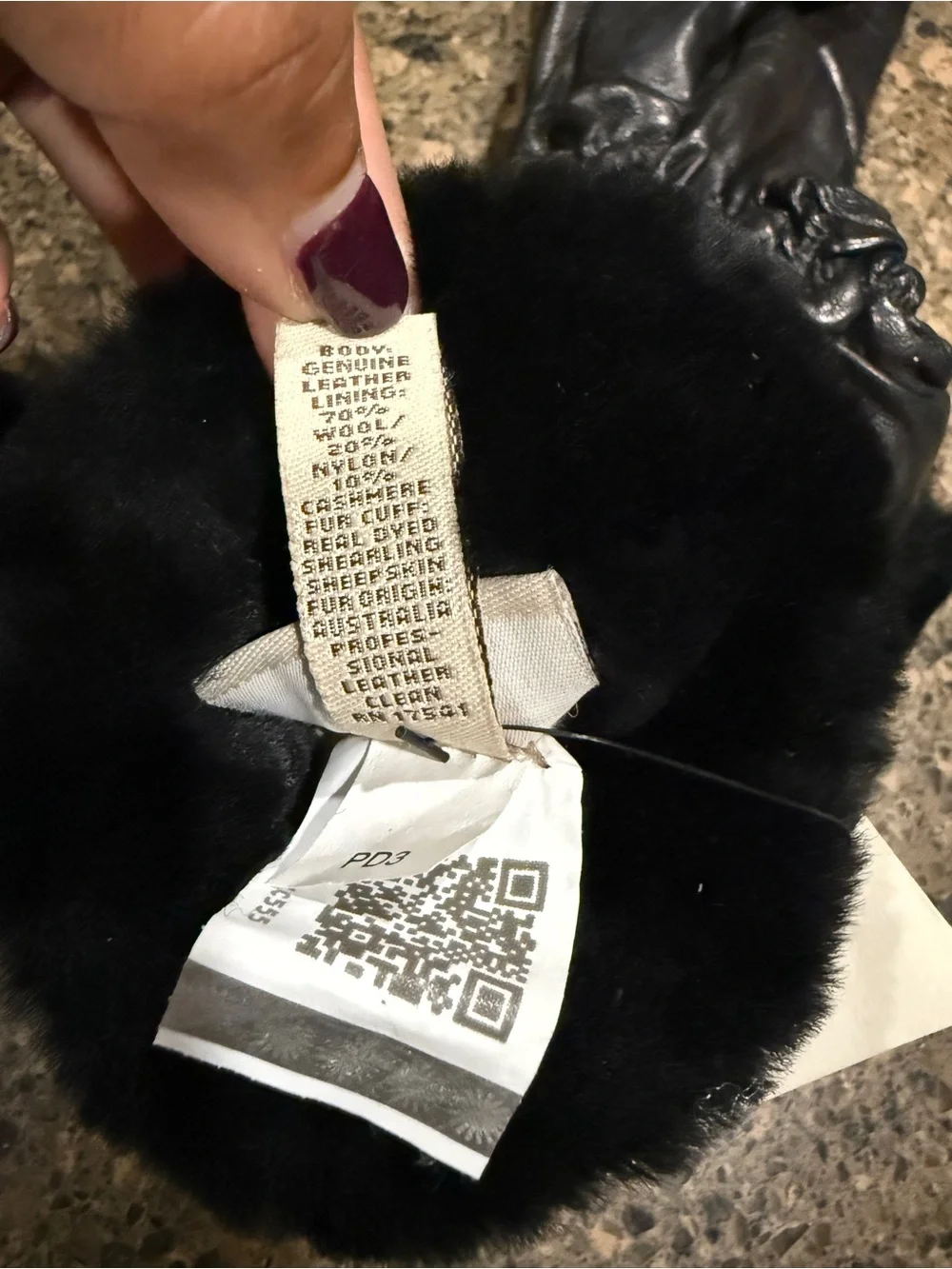 UGG Black Leather Gloves with Fur Trim